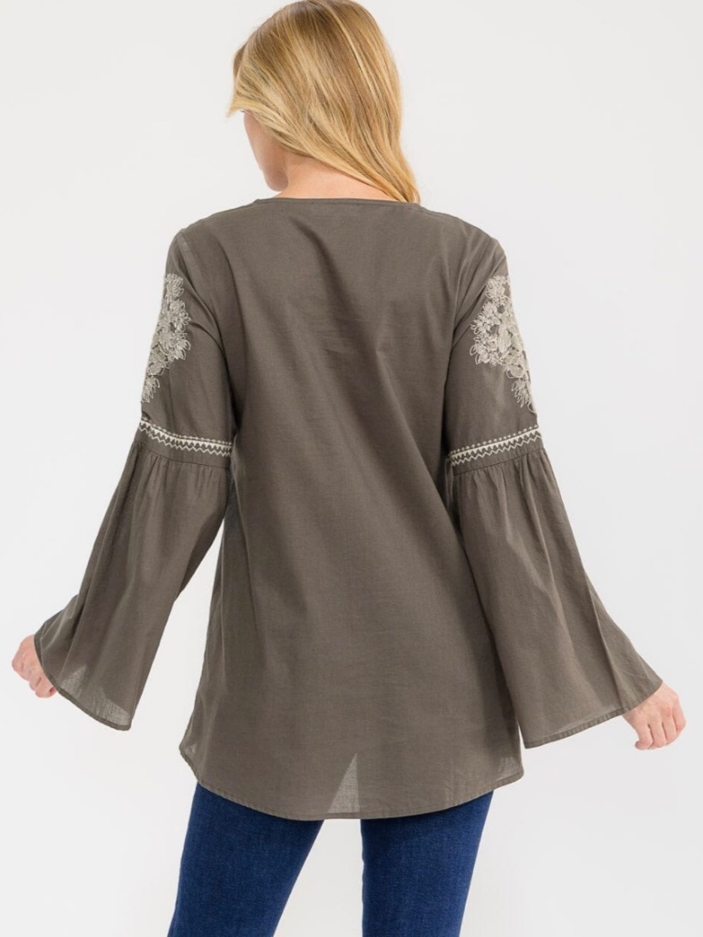 WESTERN BOHO BELL SLEEVE EMBROIDERY TUNIC TOP - NWT - Picture 5 of 14
